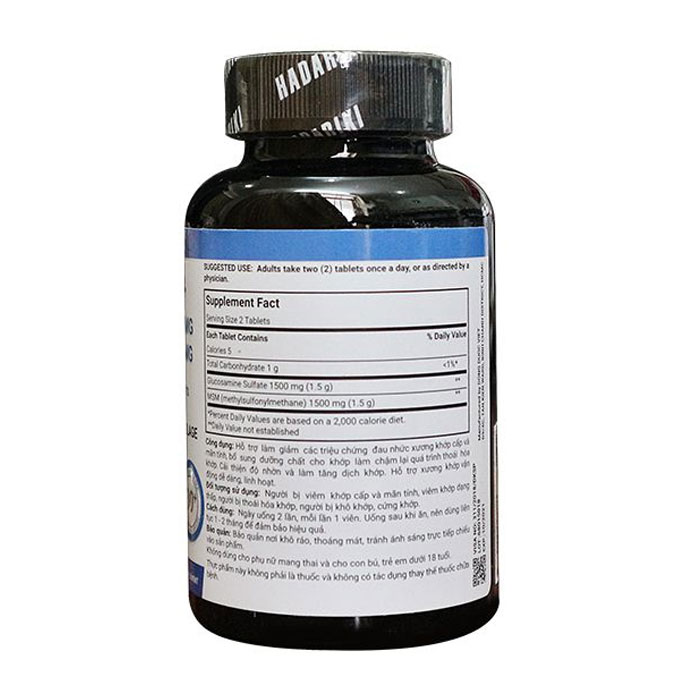 Hadariki Glucosamine 1500mg MSM 1500mg, Chai 150 viên