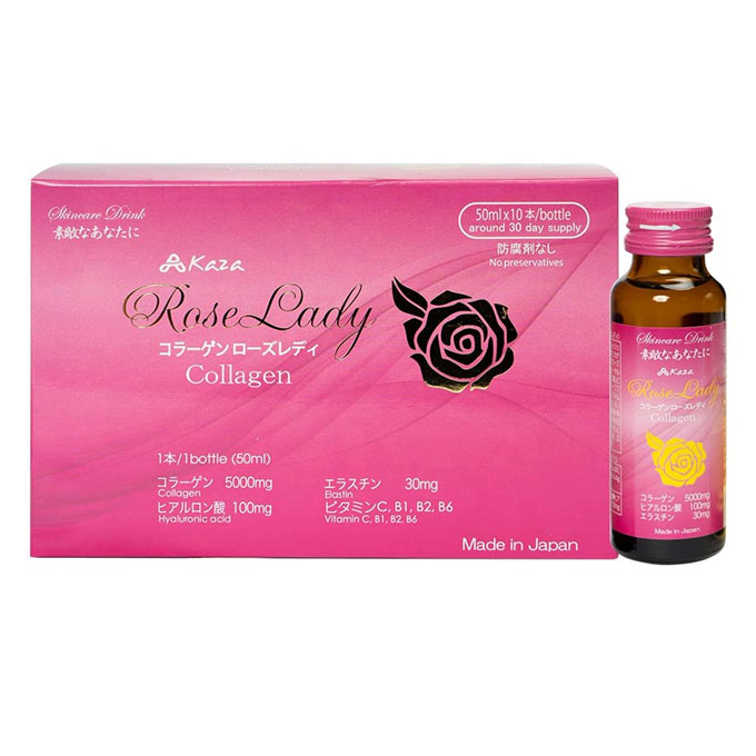 Collagen Kaza Rose Laydy đẹp da chống lão hóa, Hộp 10 chai x 50ml