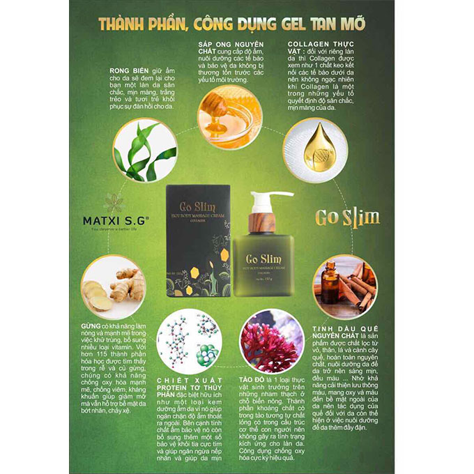 Kem tan mỡ Go Slim, Lọ 150g