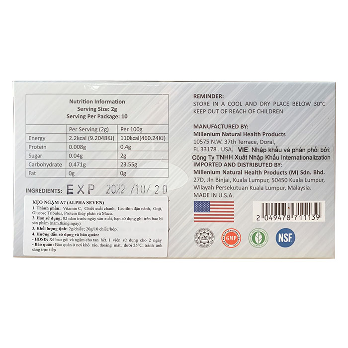 Kẹo sâm A7 Alpha Seven cao cấp của Mỹ 3 viên