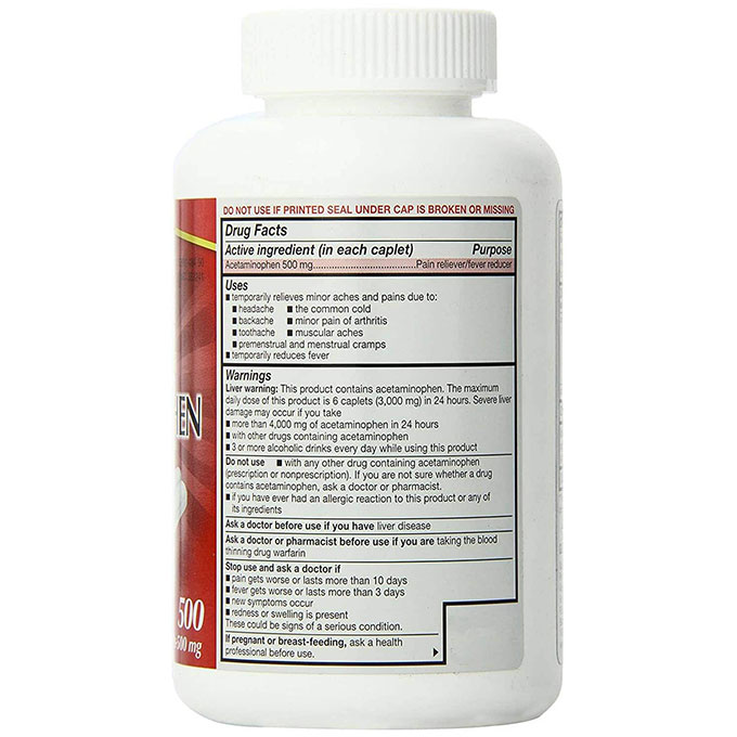 Viên uống giảm đau Kirkland Acetaminophen 500mg, Hộp 500 viên