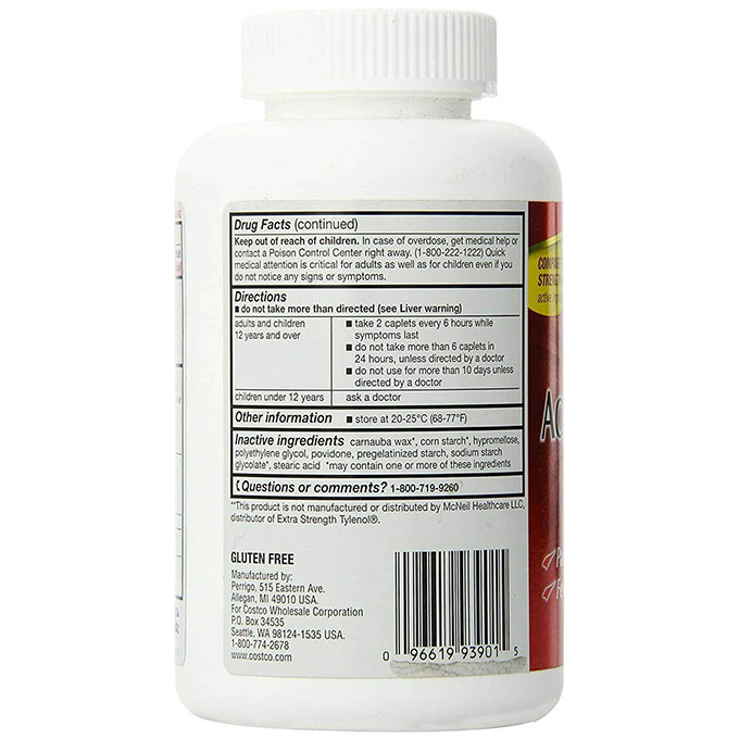 Viên uống giảm đau Kirkland Acetaminophen 500mg, Hộp 500 viên