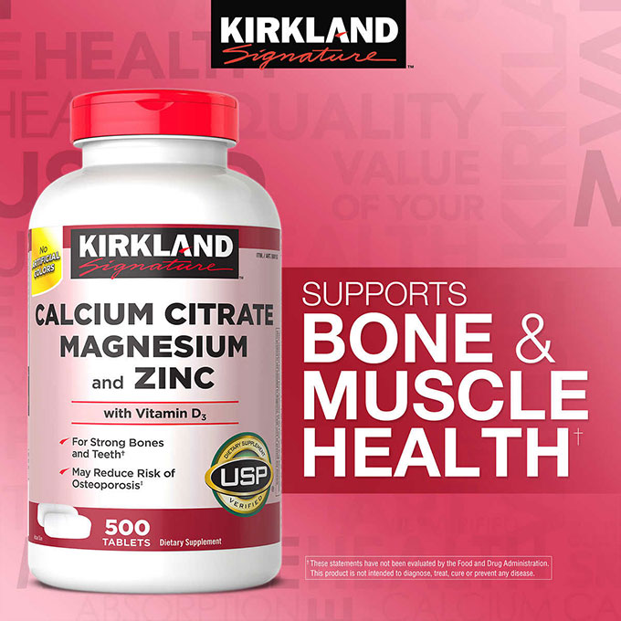 Viên Uống Bổ Khớp Kirkland Calcium Citrate Magnesium and Zinc, Hộp 500 viên