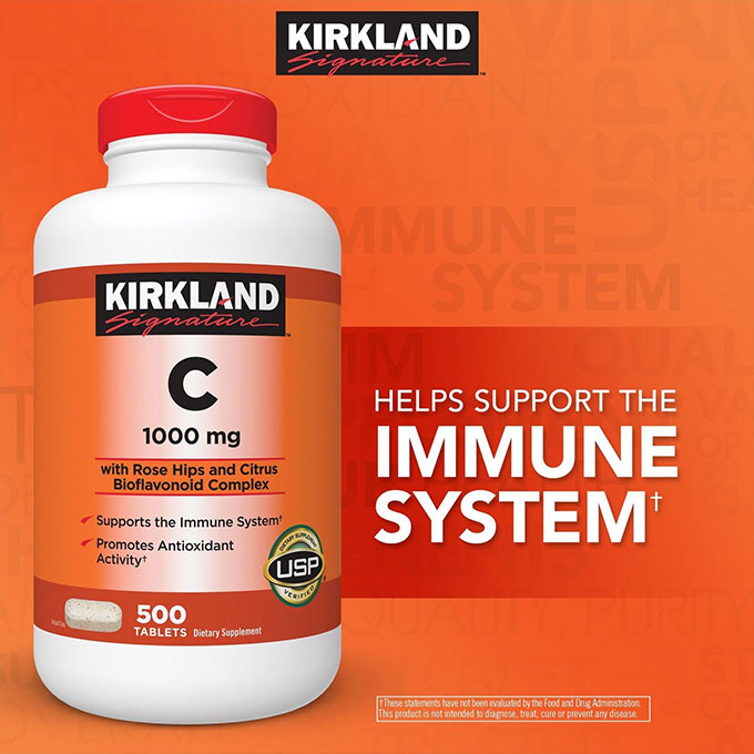 Viên Uống Bổ Sung Vitamin C Kirkland Signature Vitamin C 1000mg, Hộp 500 viên