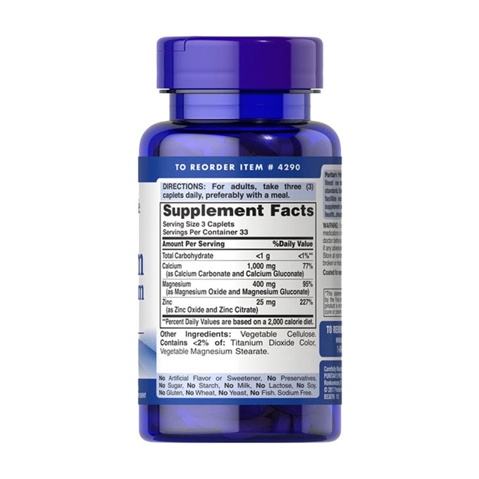 Puritan’s Pride Chelate Calcium Magnesium Zinc, Hộp 100 Viên