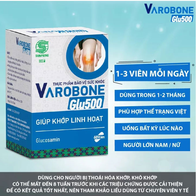 Shinpoong Varobone Glu 500 giúp khớp linh hoạt, Chai 60 viên