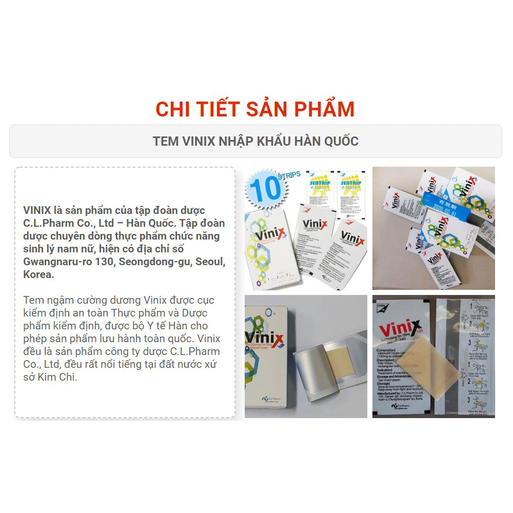 Tem Vinix 100mg cường dương kéo dài thời gian quan hệ, Hộp 10 tem