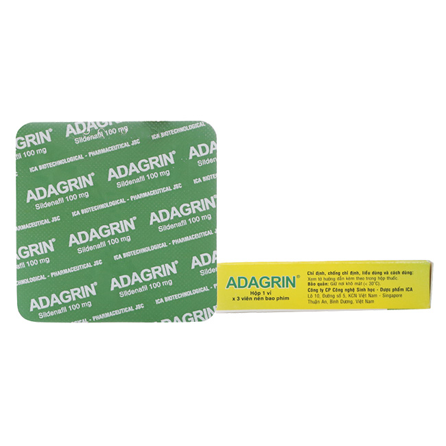 Thuốc cường dương Adagrin 100 mg, Hộp 3 viên