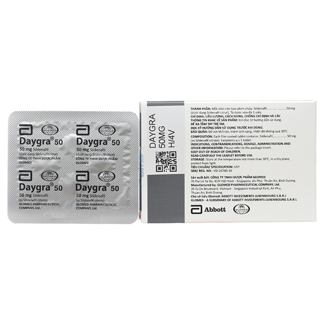 Thuốc cường dương Daygra 50 mg, Hộp 4 viên