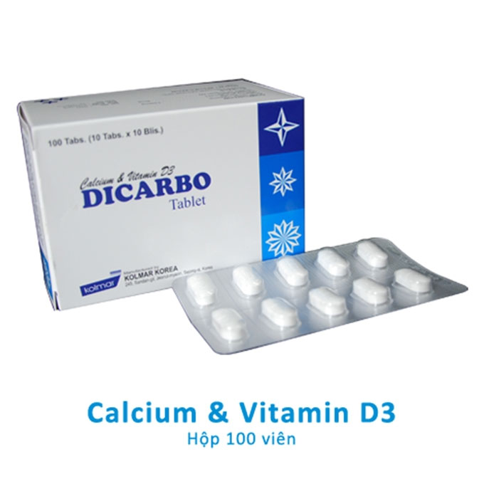 Dicarbo Tablet bổ sung Calcium Vitamin D3, Hộp 100 Viên