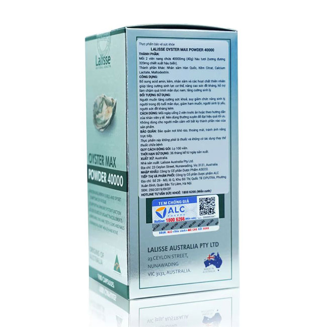Tinh chất hàu Lalisse Oyster Max Powder 40000mg, Hộp 100 viên