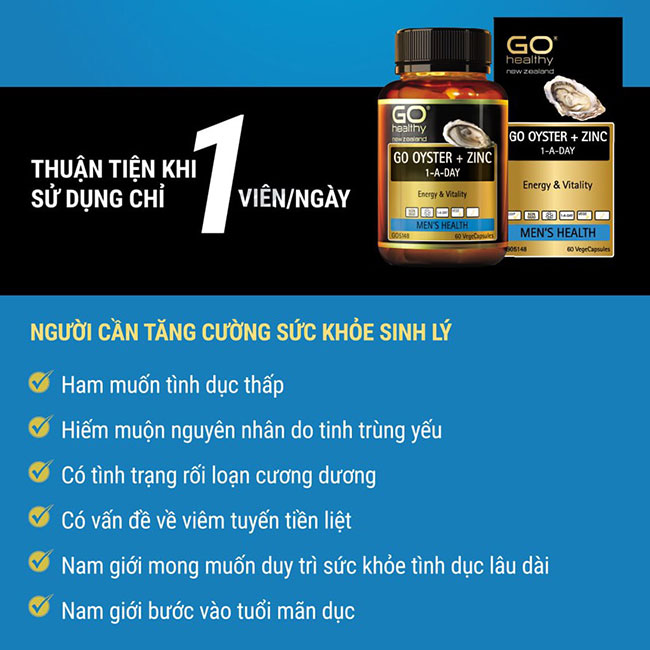 Tinh chất hàu Oyster Plus Zinc Go Healthy, Hộp 60 Viên