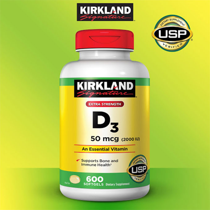 Viên uống bổ sung Vitamin D3 Kirkland D3 50 mcg (2000IU), Hộp 600 viên