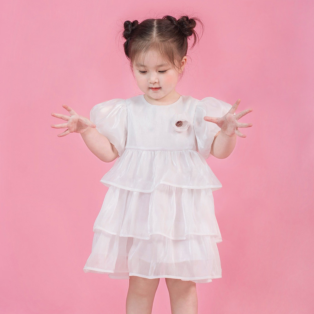 Váy công chúa bé gái thiết kế cao cấp cho bé đi dự tiệc phù dâu từ 3 đến 12  tuổi ngắn tay bồng màu trắng DBG102 - MixASale