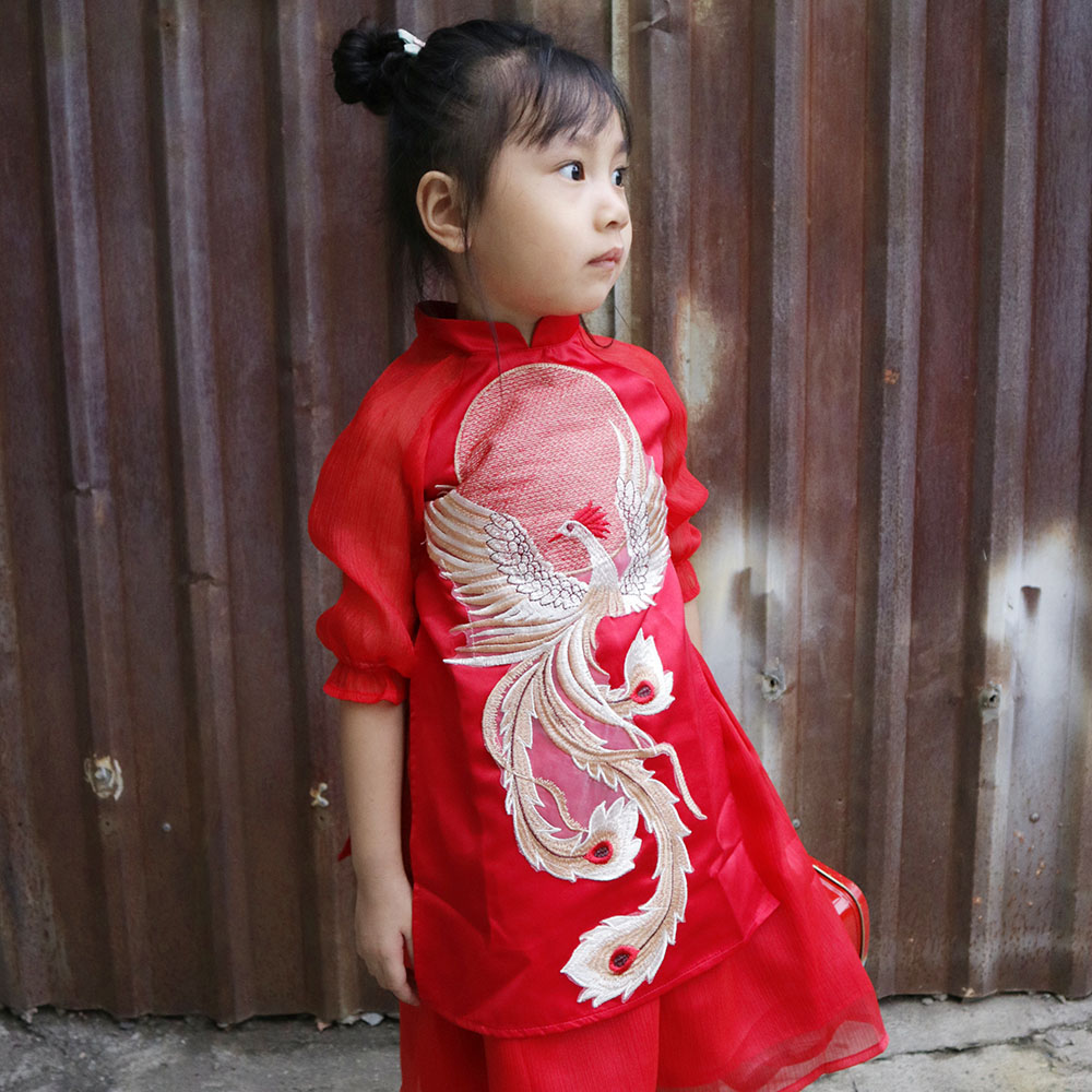 Áo dài tết cách tân màu đỏ cho bé gái bé trai Econice AD023 AD024. Size váy  trẻ em 3 4 5 6 7 8 9 10 11 12 tuổi - MixASale