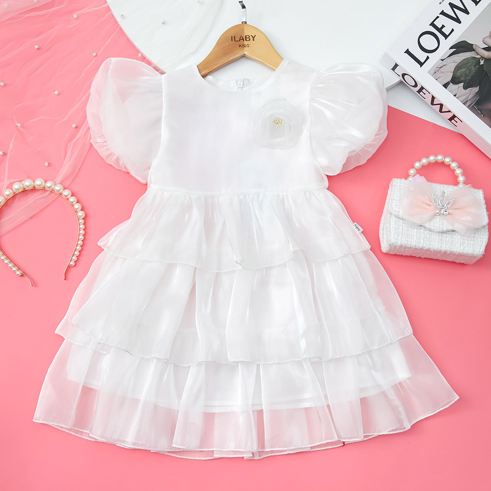 Quần áo bé gái: Chân váy voan xòe cho nàng công chúa nhỏ từ 9kg đến 17kg  màu trắng thêu hoa