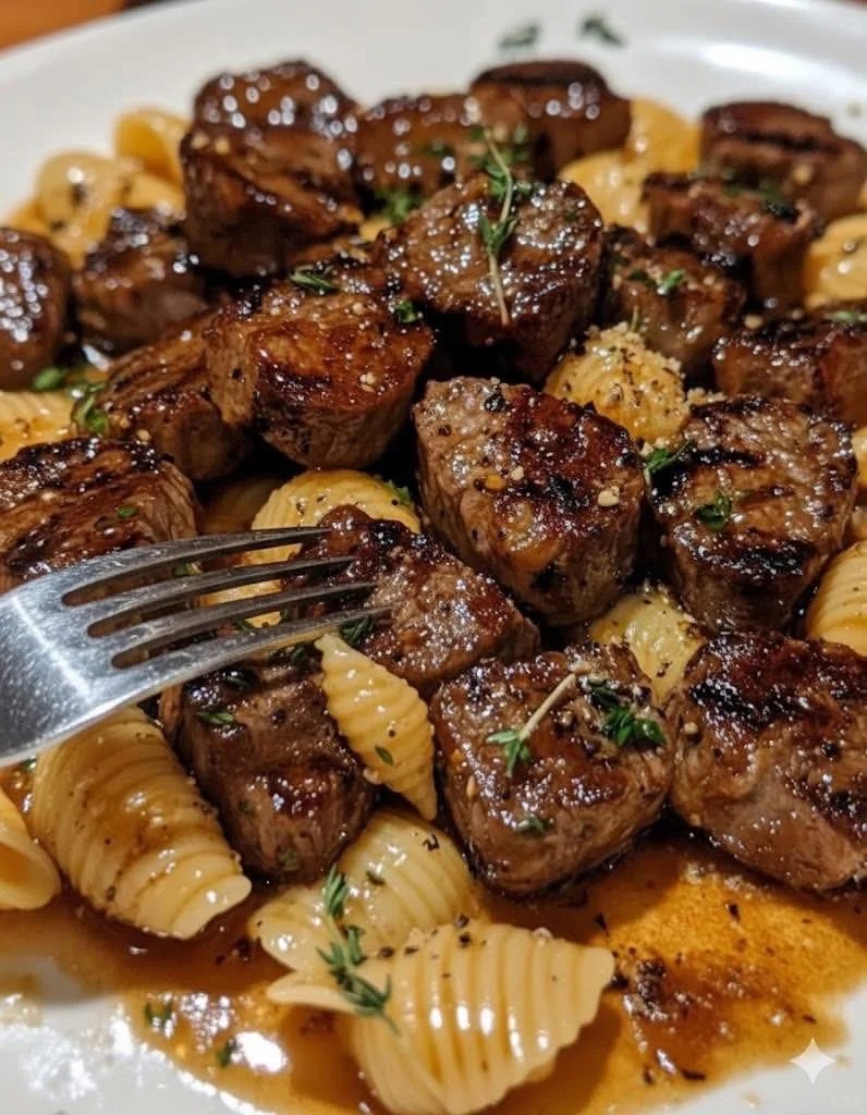 🍝 Mì Ý Sò Mai Kem Phô Mai Kèm Thịt Bò Áp Chảo Bơ Tỏi – Món Tây Sang Xịn Dễ Làm Tại Nhà!