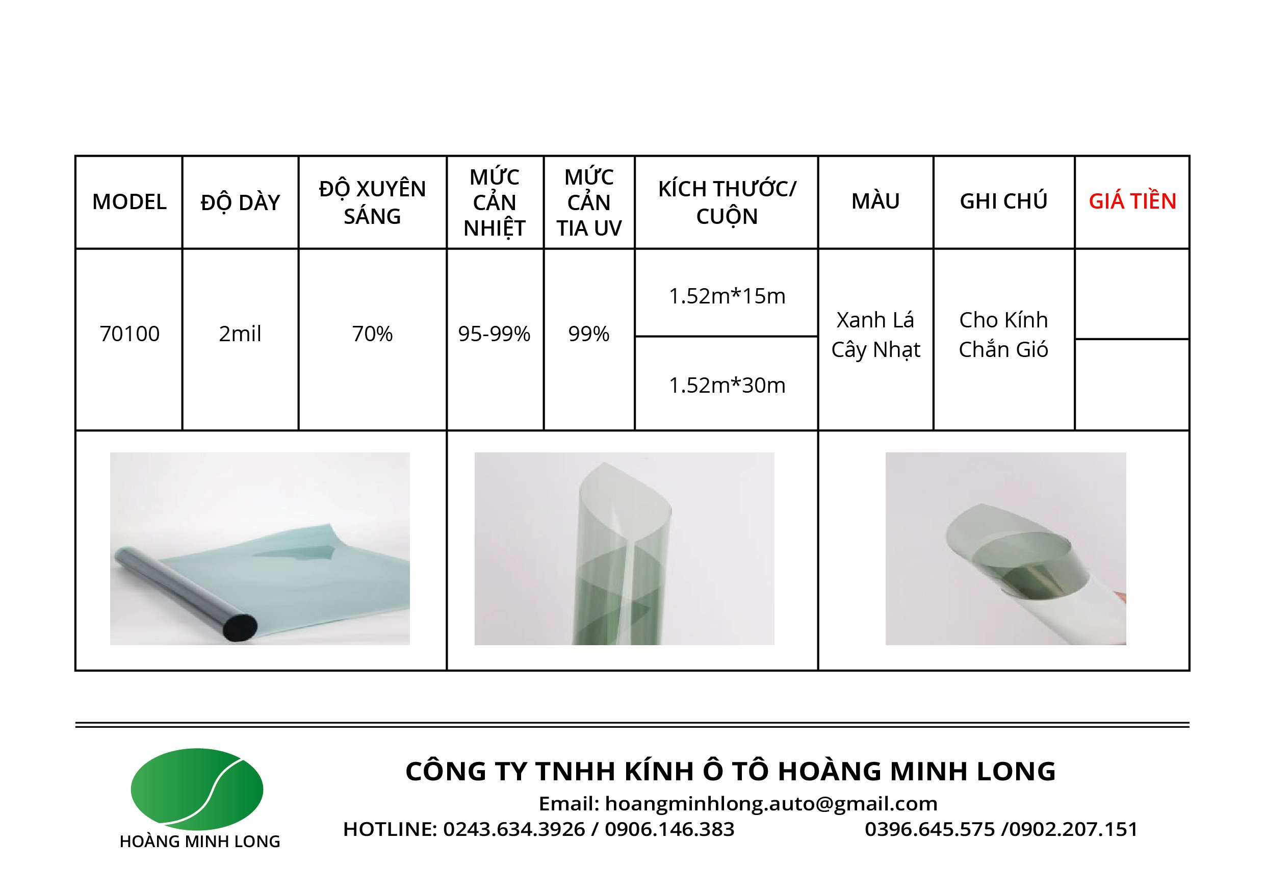 PHIM CÁCH NHIỆT MODEL 70100
