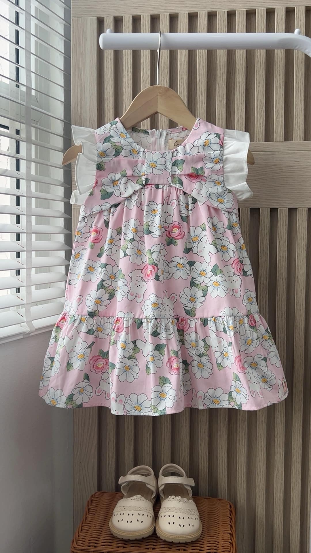 Váy babydoll hoa hải đường hồng