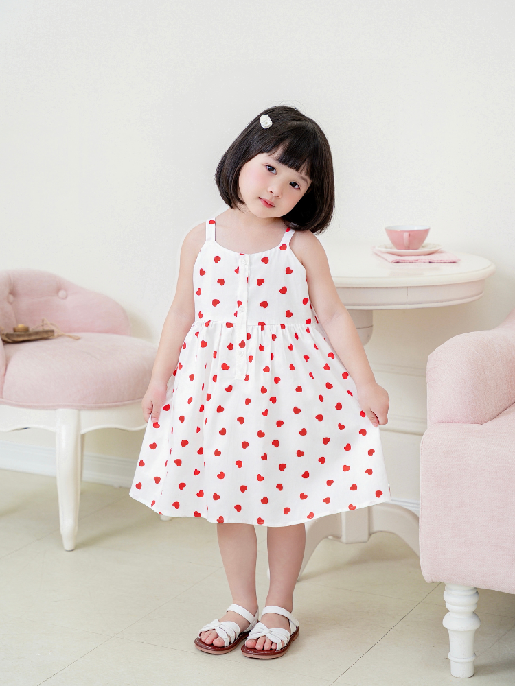 Váy babydoll nẹp cúc 2D tim đỏ