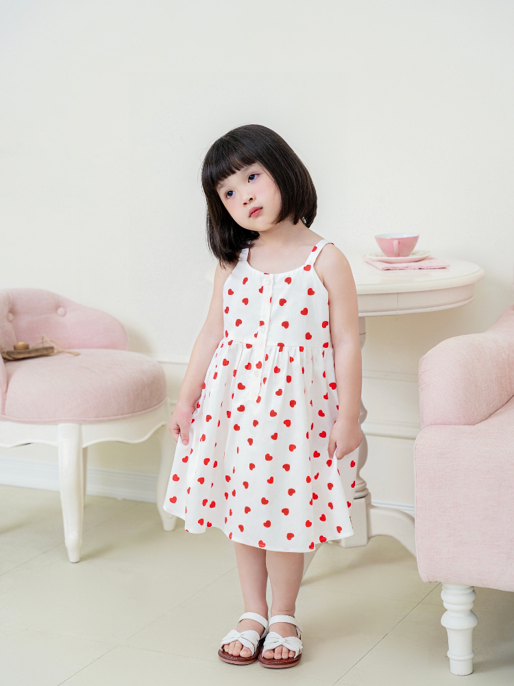 Váy babydoll nẹp cúc 2D tim đỏ