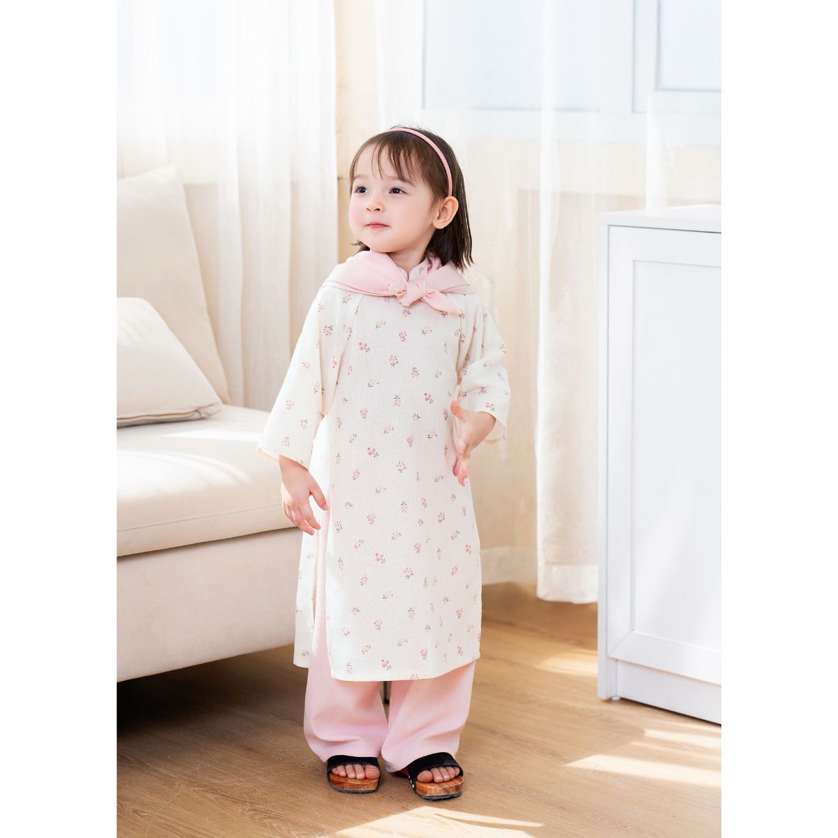 Áo dài linen hồng