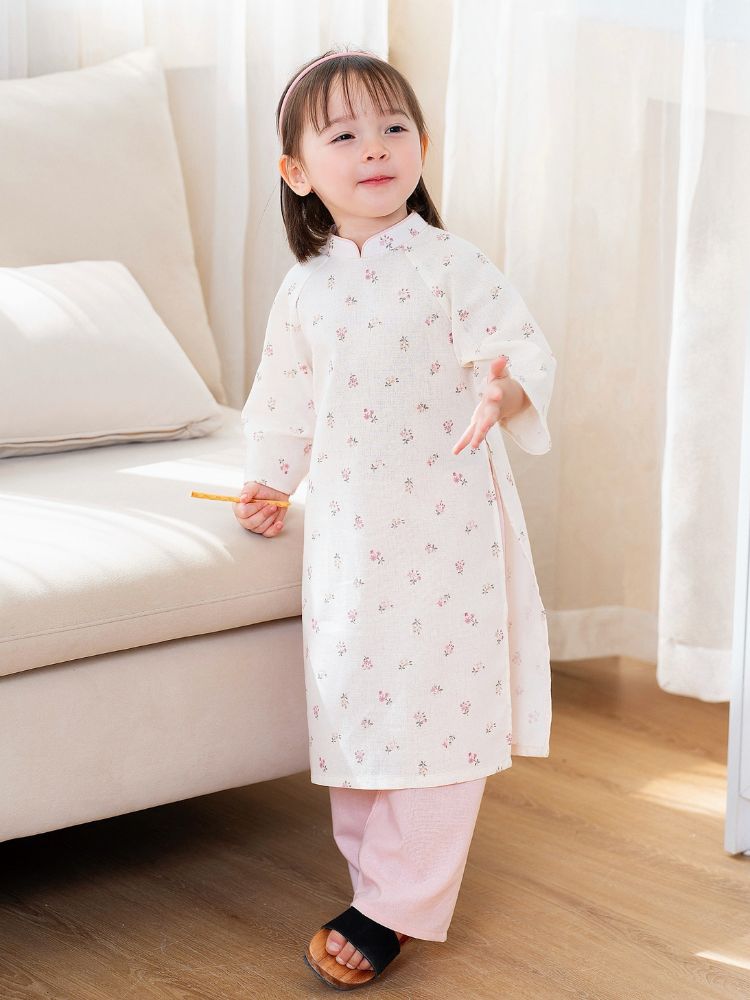 Áo dài linen hồng