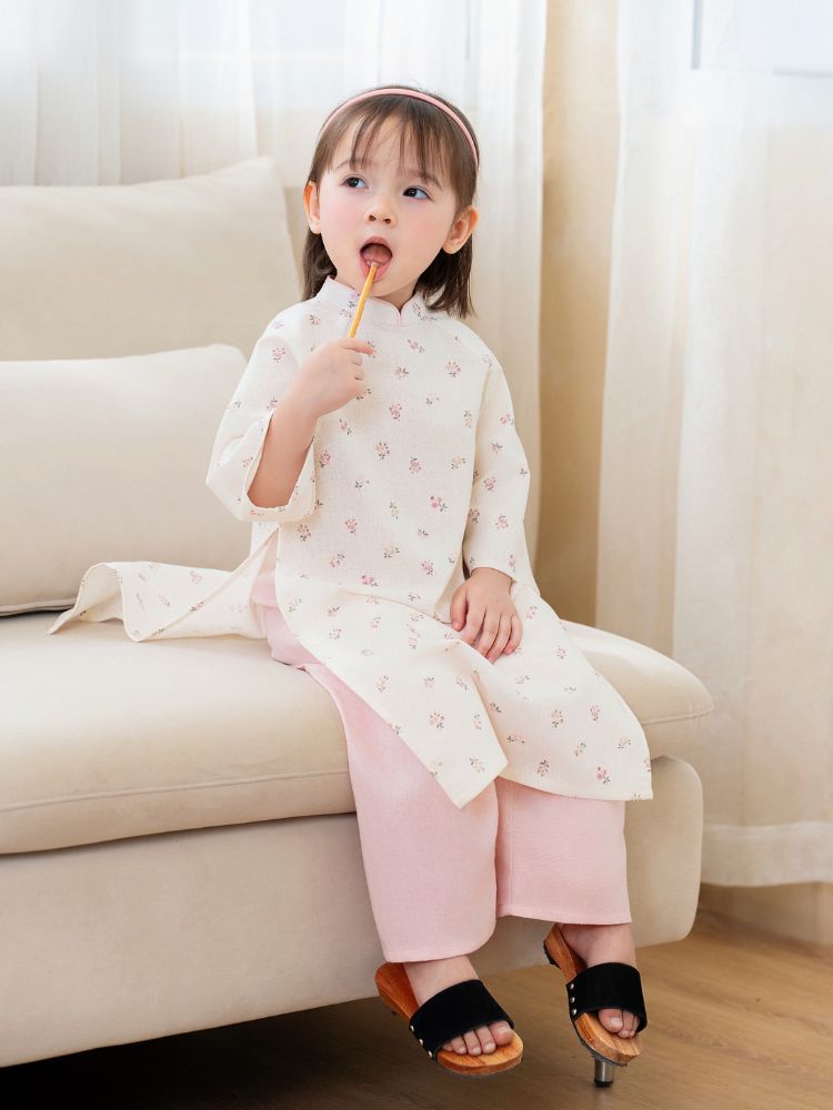 Áo dài linen hồng