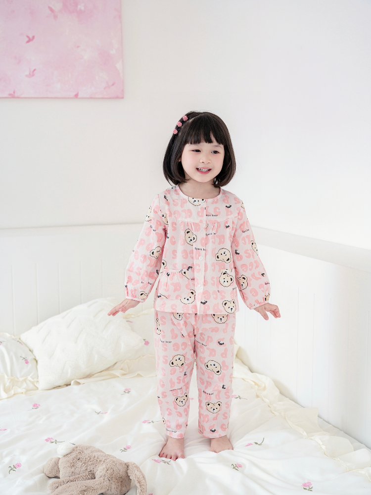 Bộ dài gấu Teddy chữ cái hồng xinh xắn