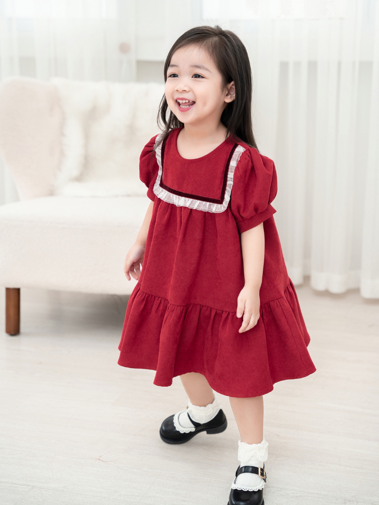 Đầm nhung đỏ baby doll