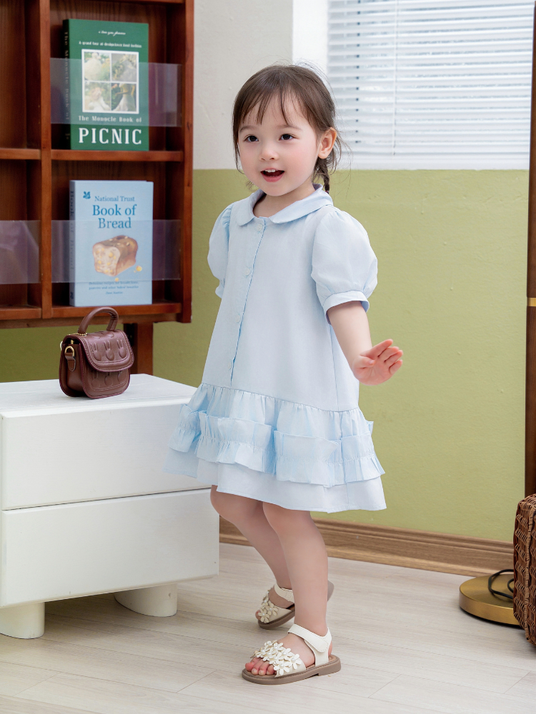 Váy xanh tay bồng chạy bèo cổ sen