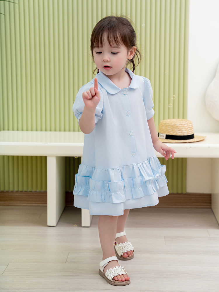 Váy xanh tay bồng chạy bèo cổ sen