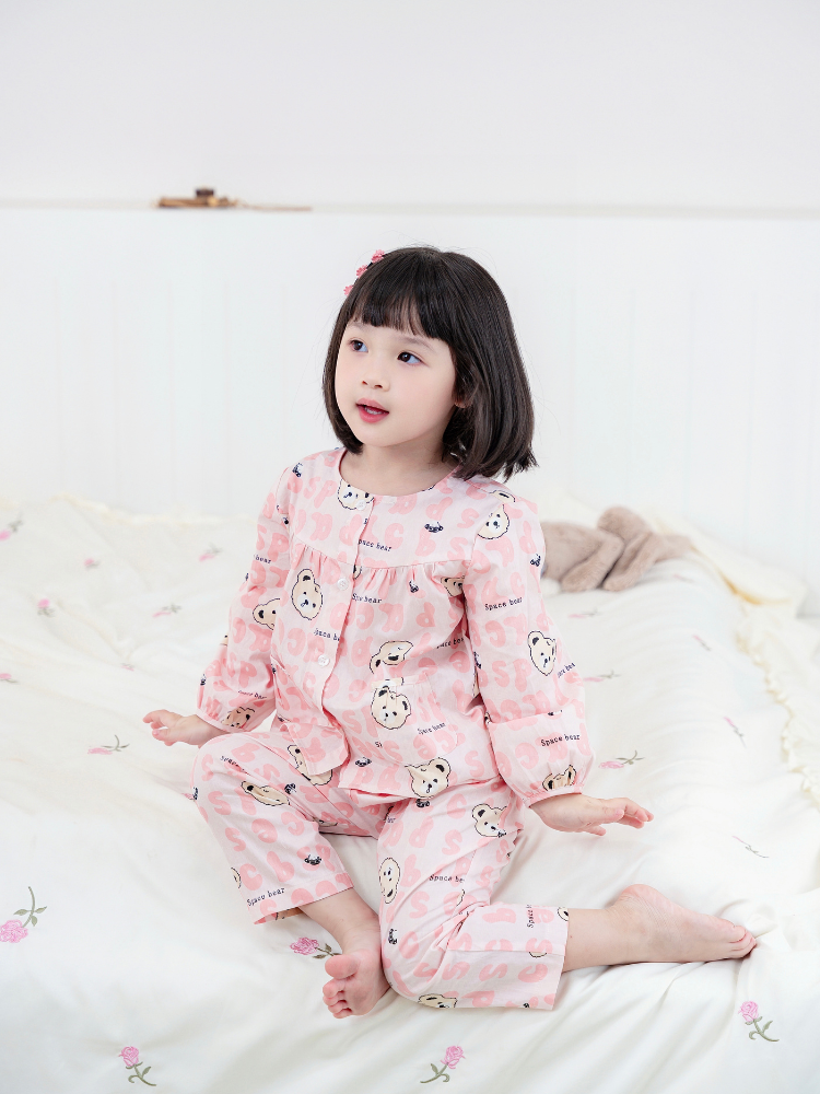 Bộ dài gấu Teddy chữ cái hồng xinh xắn
