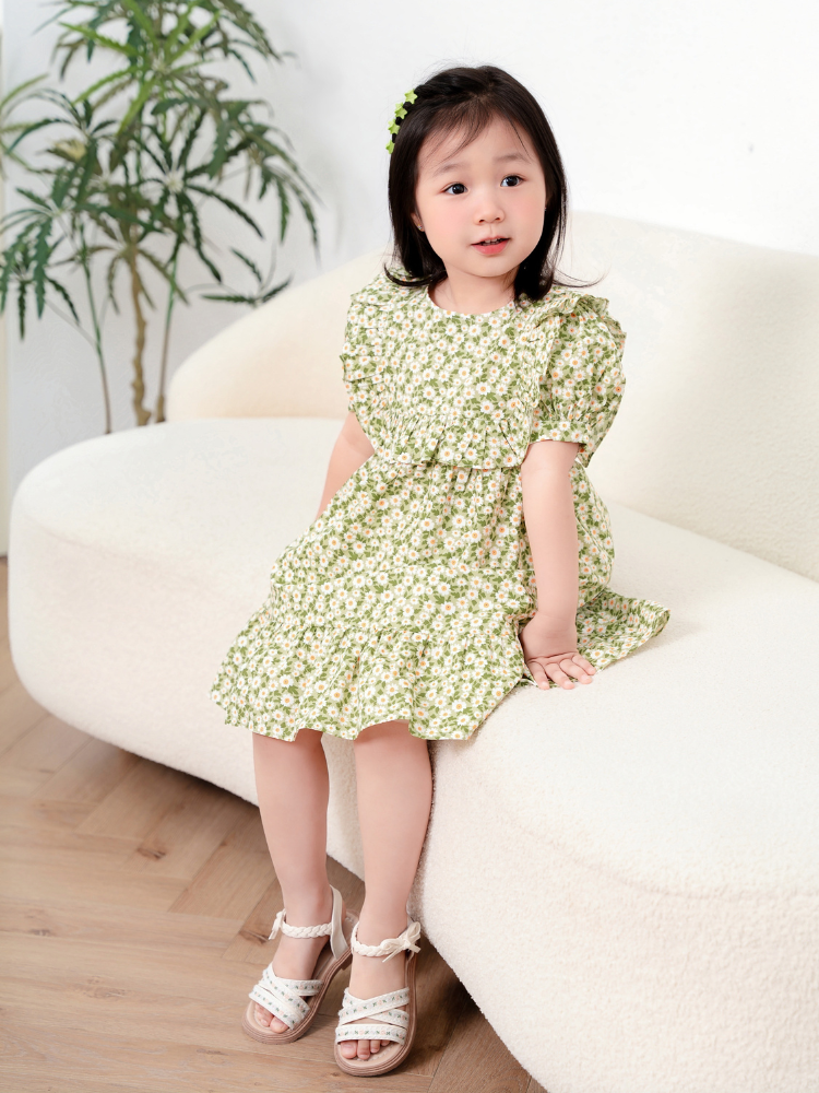 Váy hoa nhí babydoll dáng dài tay bồng có dây buộc eo ulzzang đầm hoa chất  thô mát xinh xắn | Shopee Việt Nam