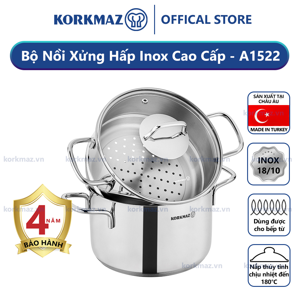 Bộ nồi xửng hấp inox 18/10 Korkmaz Perla 24cm-A1522