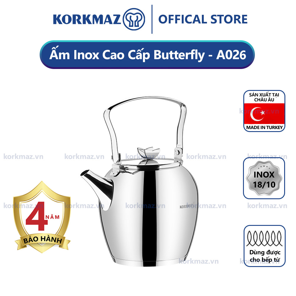 Bình trà, ấm trà inox 18/10 Korkmaz Butterfly 2.3 lít