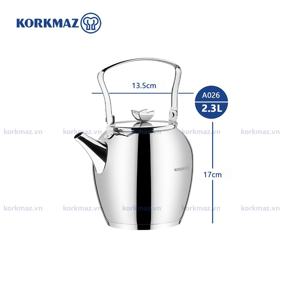 Bình trà, ấm trà inox 18/10 Korkmaz Butterfly 2.3 lít