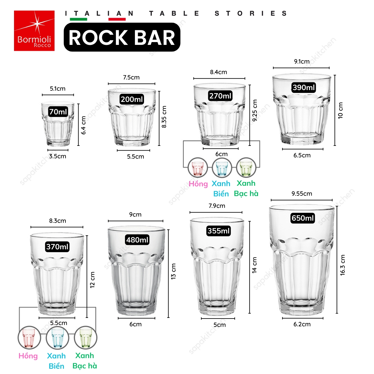 Ly thủy tinh chịu nhiệt Rock bar 37 cl xanh biển
