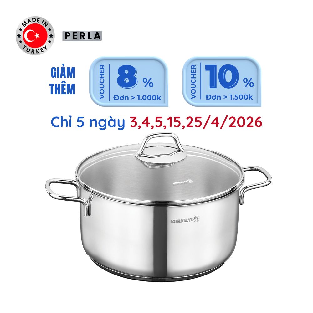 Nồi nấu bếp từ inox cao cấp Korkmaz Perla 5.5 lít - Ø24x12cm - A1657