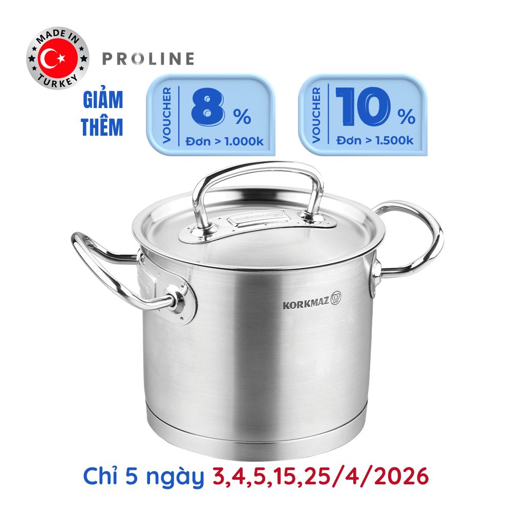 Nồi nấu bếp từ inox cao cấp Korkmaz Proline 5 lít thân cao - Ø20x16.5cm - A1165