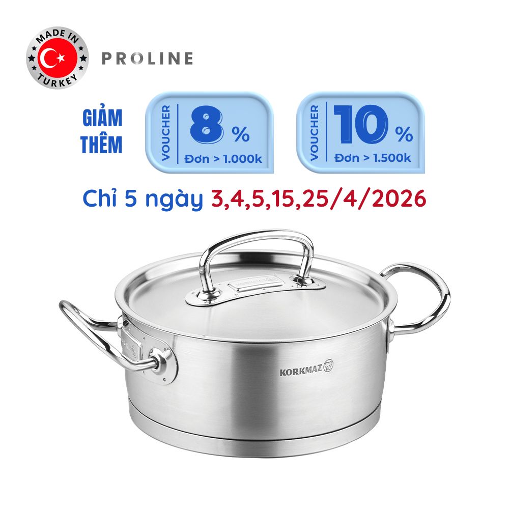 Nồi nấu bếp từ inox cao cấp Korkmaz Proline 4.5 lít thân thấp - Ø24x10cm - A1170