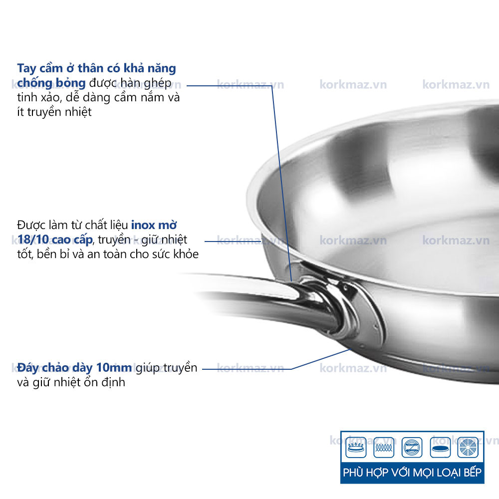 Chảo inox 18/10 Korkmaz Proline 28cm - 2.7 lít - A1154