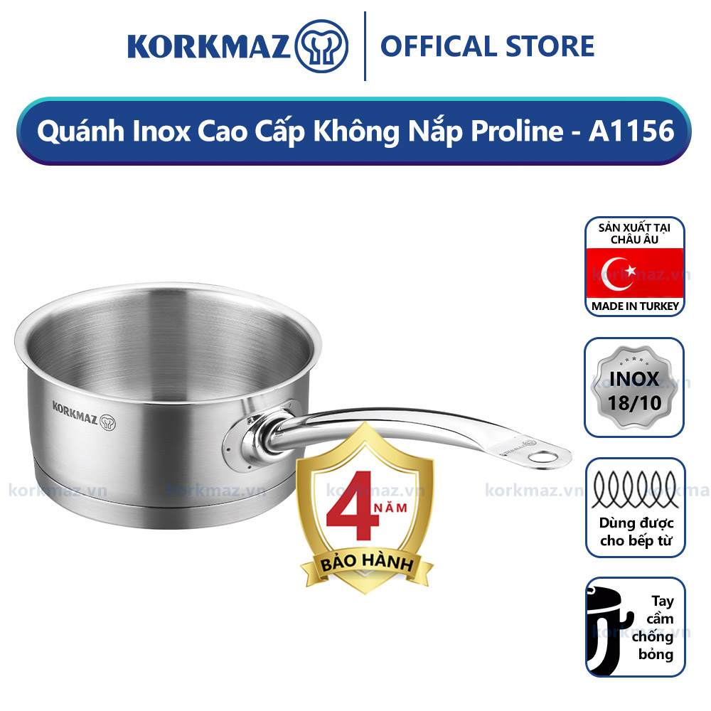 Quánh inox nấu bếp từ cao cấp Korkmaz Proline 1.5 lít không nắp - Ø16x7.5cm -  A1156