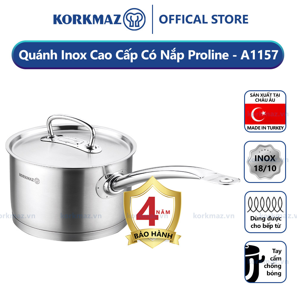 Quánh inox nấu bếp từ cao cấp Korkmaz Proline 2 lít có nắp inox - Ø16x10cm -  A1157