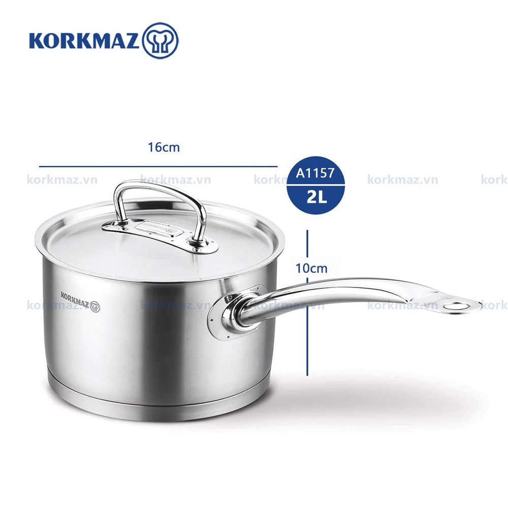Quánh inox nấu bếp từ cao cấp Korkmaz Proline 2 lít có nắp inox - Ø16x10cm -  A1157