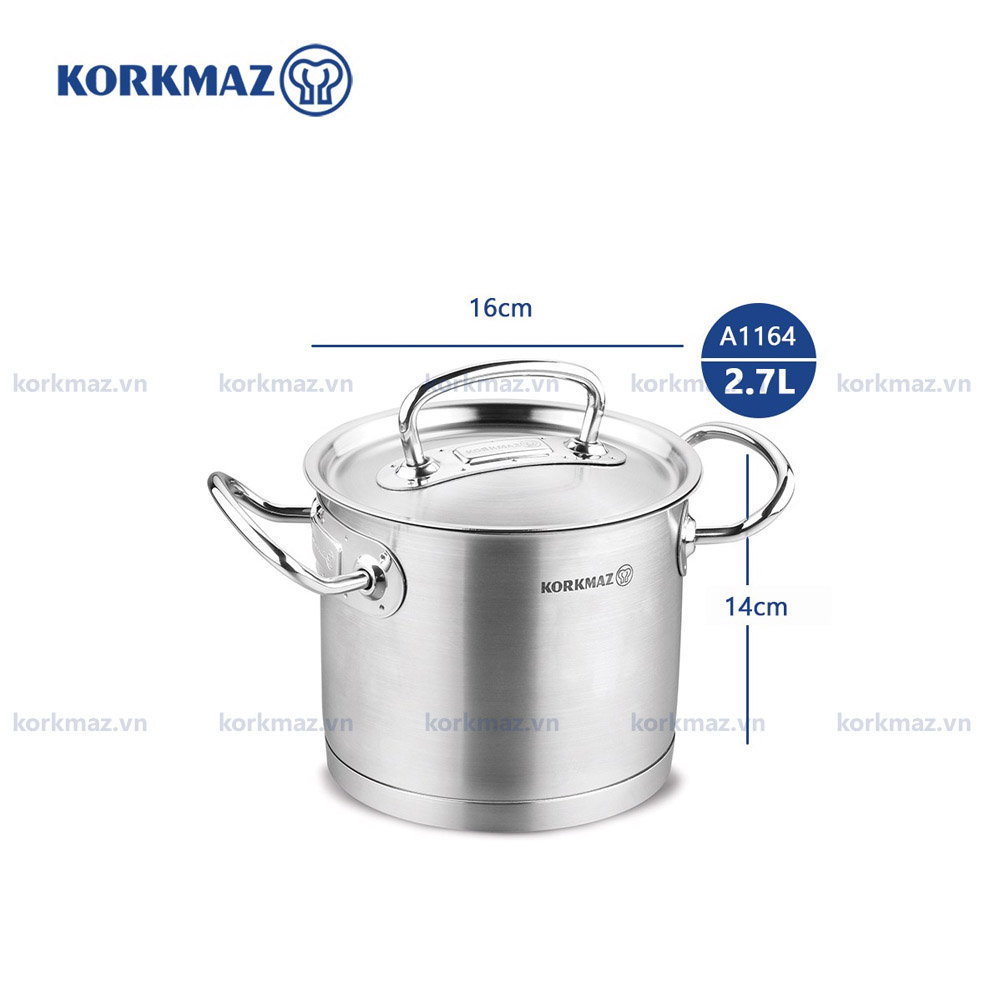 Nồi nấu bếp từ inox cao cấp Korkmaz Proline 2.7 lít thân cao - Ø16x14cm -  A1164