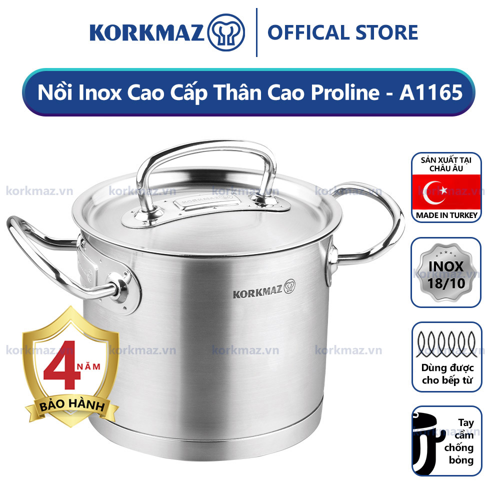 Nồi nấu bếp từ inox cao cấp Korkmaz Proline 5 lít thân cao - Ø20x16.5cm - A1165