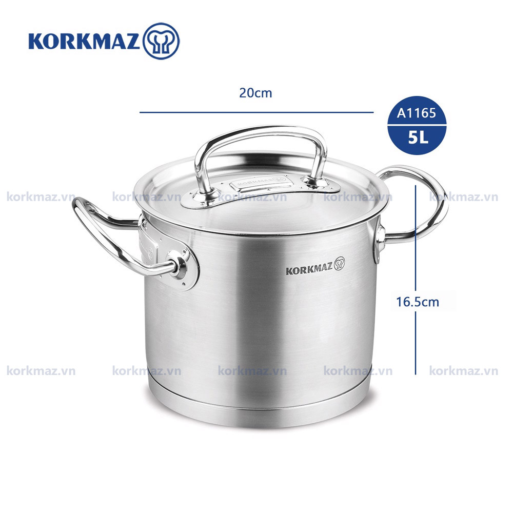 Nồi nấu bếp từ inox cao cấp Korkmaz Proline 5 lít thân cao - Ø20x16.5cm - A1165