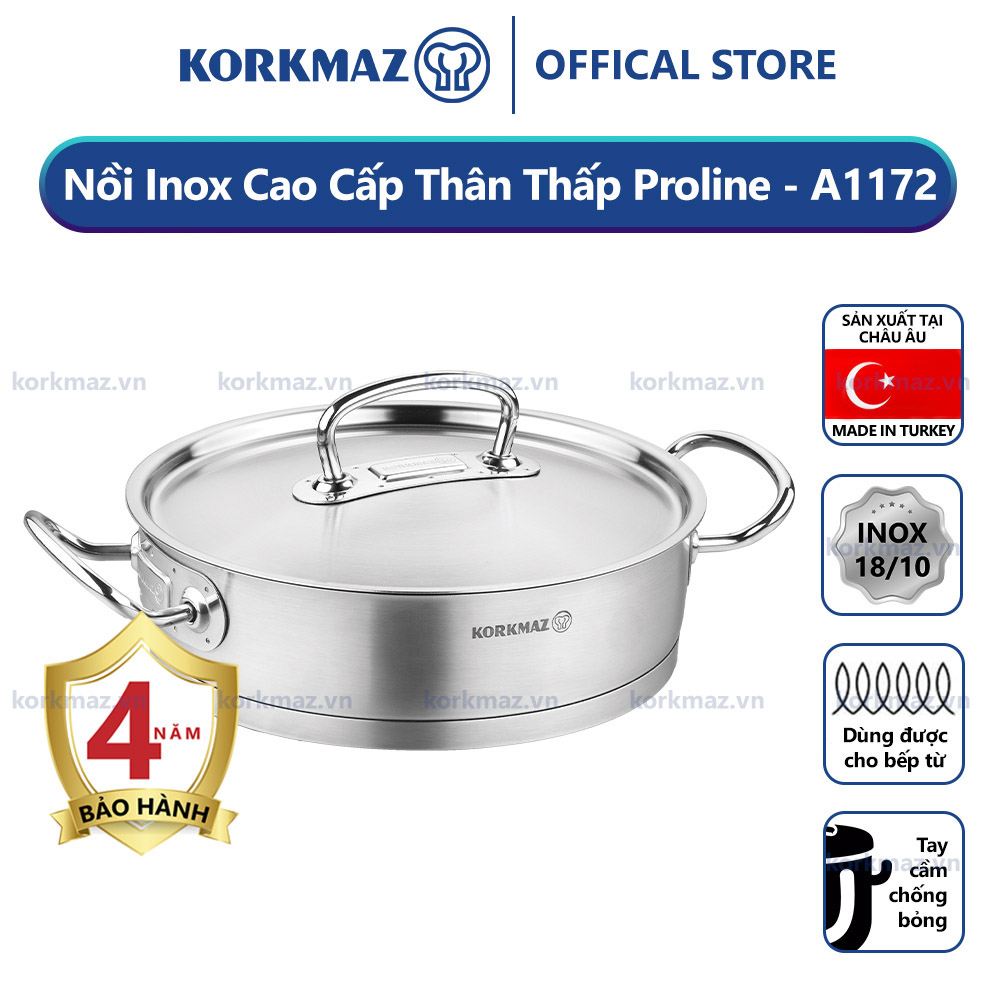 Nồi lẩu inox nấu bếp từ cao cấp Korkmaz Proline 3.1 lít thân thấp - Ø24x7cm - A1172