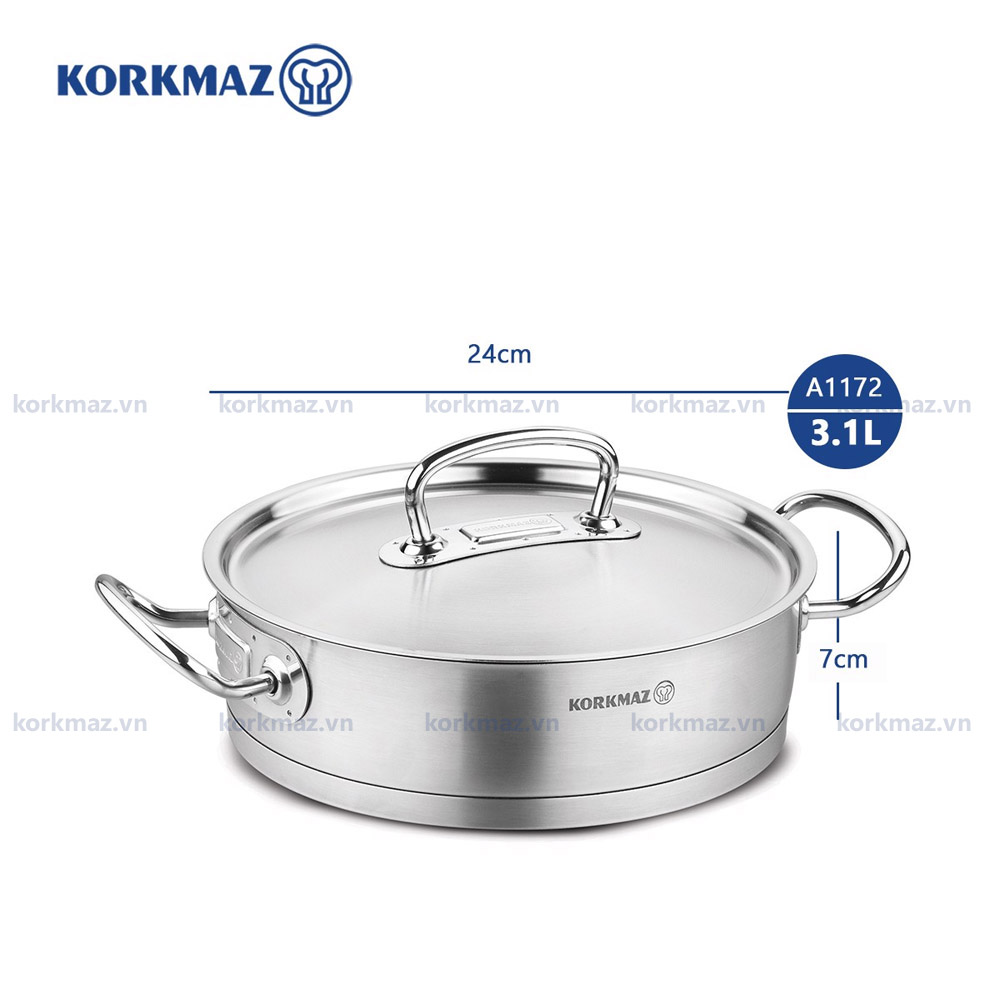 Nồi lẩu inox nấu bếp từ cao cấp Korkmaz Proline 3.1 lít thân thấp - Ø24x7cm - A1172